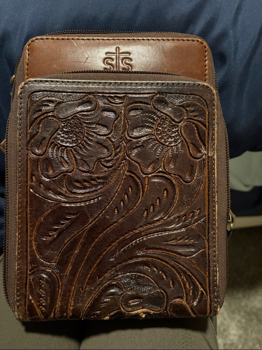 STS Ranchwear Brown Tooled Leather Crossbody Bag